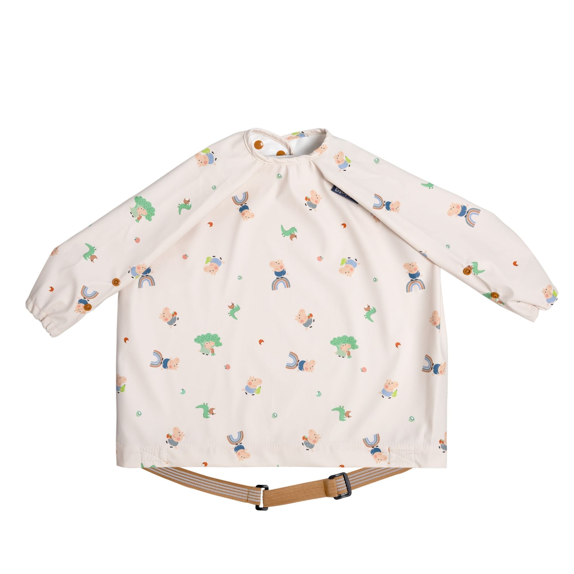 BiBaDo Stain & Water Proof Long Sleeve Coverall Shirt Weaning Bib George Pig Print - Beige - For Infants - BIB505R