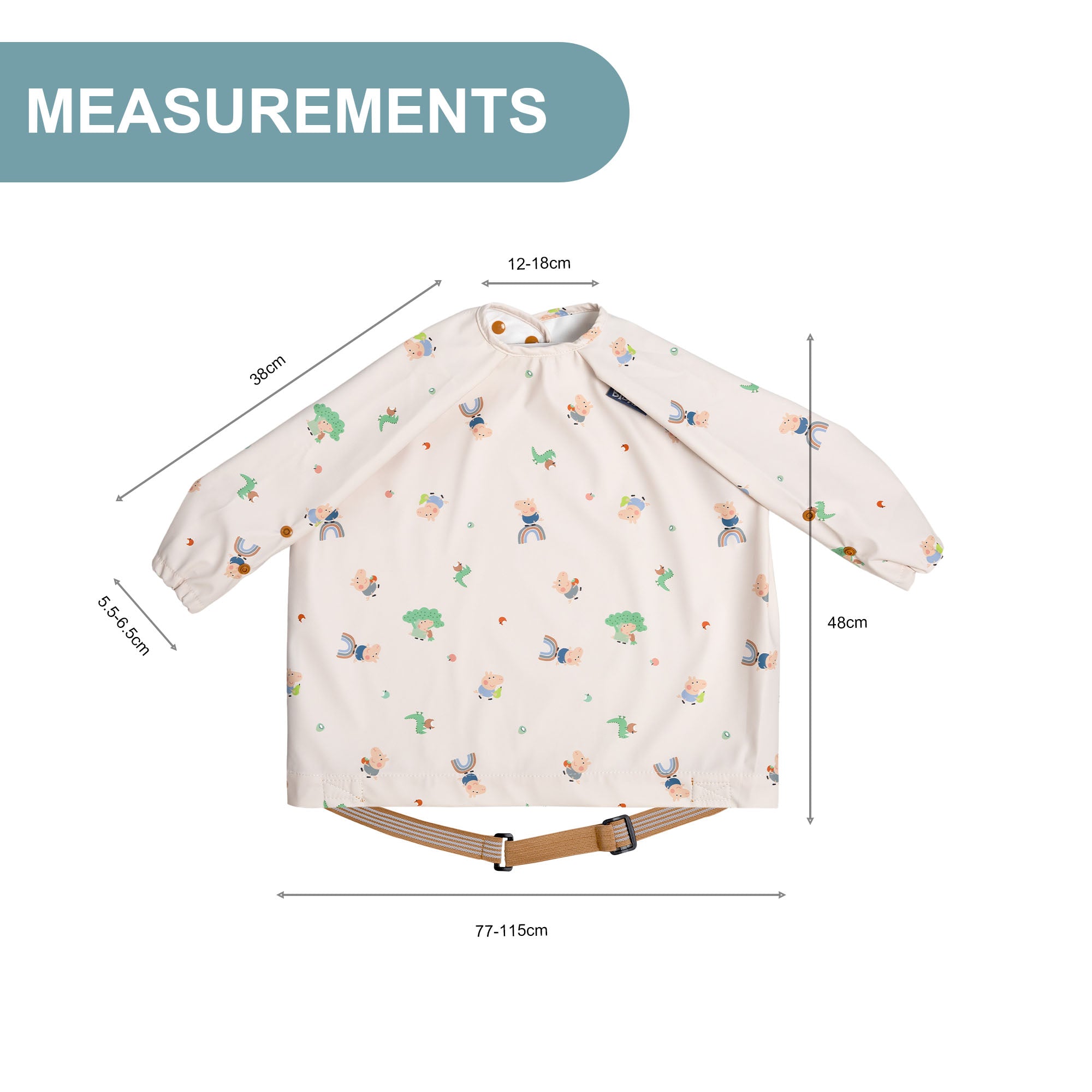 BiBaDo Stain & Water Proof Long Sleeve Coverall Shirt Weaning Bib George Pig Print - Beige - For Infants - BIB505R