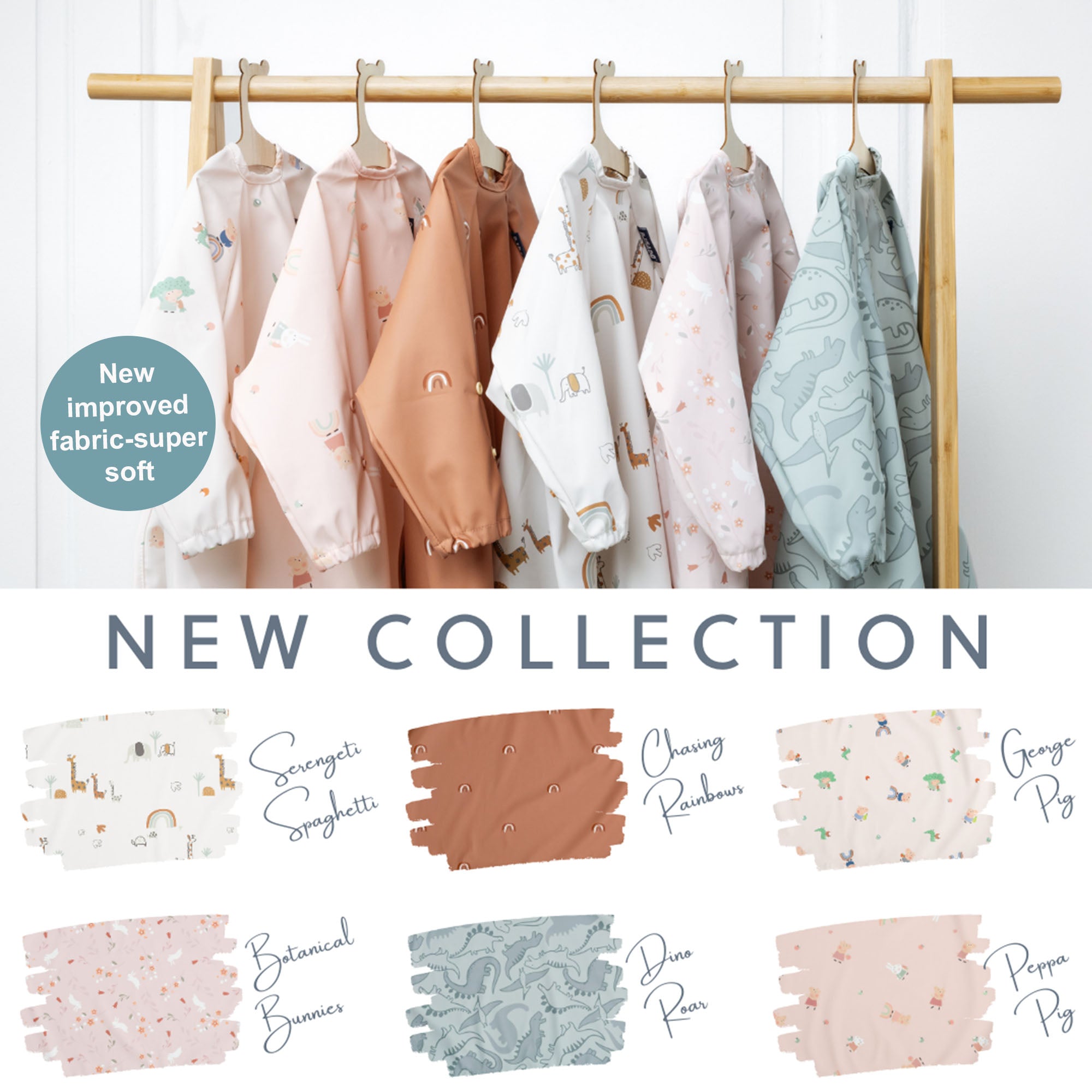 BiBaDo Stain & Water Proof Long Sleeve Coverall Shirt Weaning Bib George Pig Print - Beige - For Infants - BIB505R