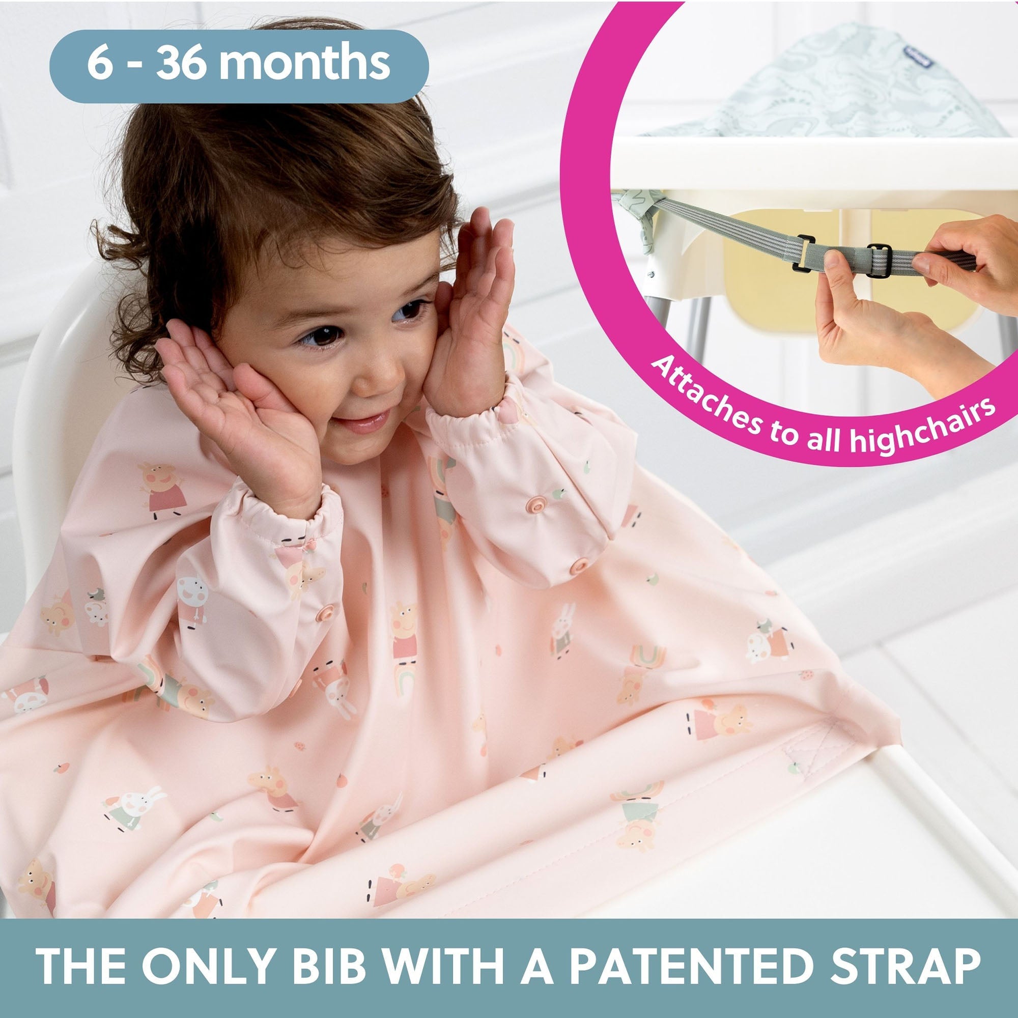 BiBaDo Stain & Water Proof Long Sleeve Coverall Shirt Weaning Bib Peppa Pig Print - Pink - For Infants - BIB504R