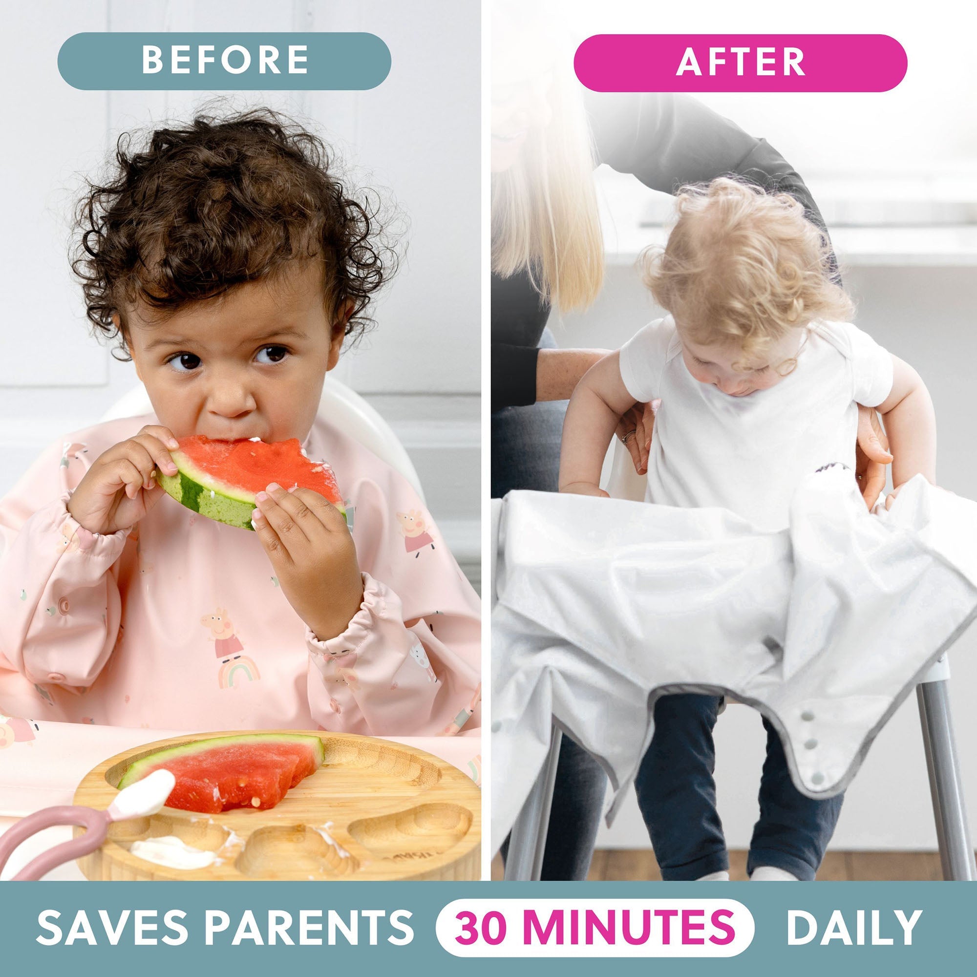 BiBaDo Stain & Water Proof Long Sleeve Coverall Shirt Weaning Bib Peppa Pig Print - Pink - For Infants - BIB504R