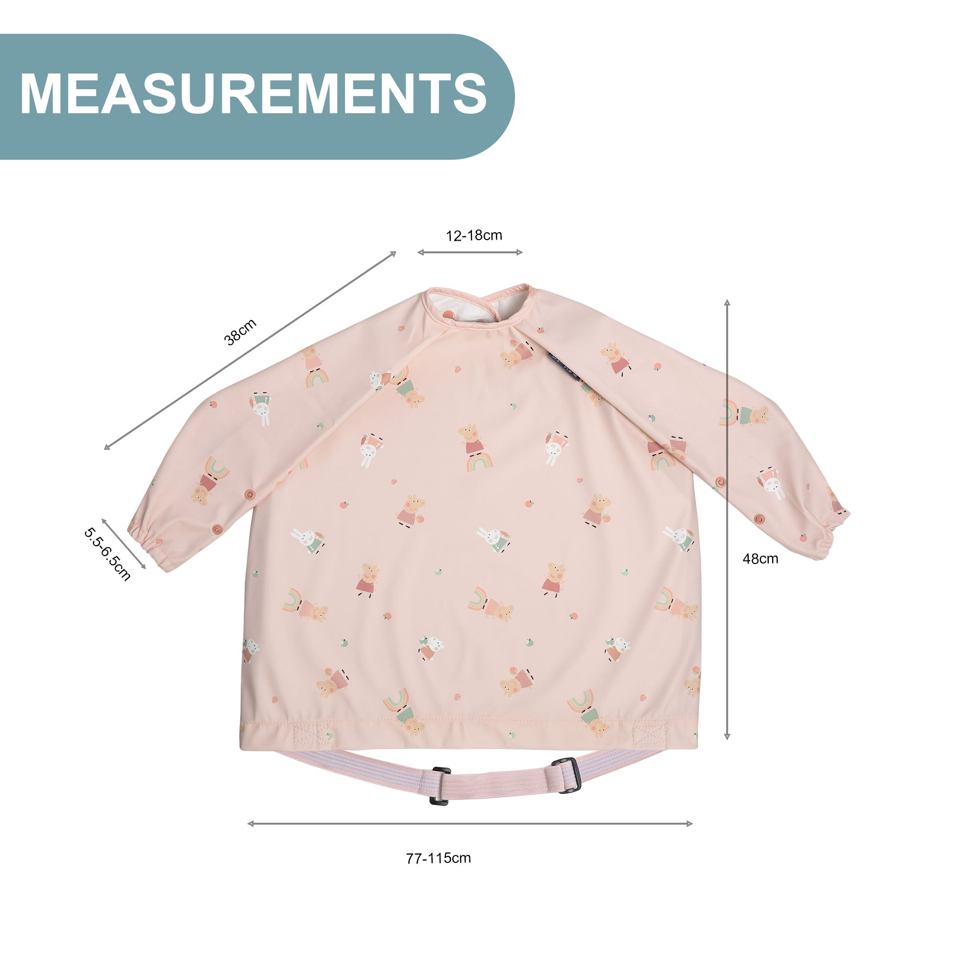 BiBaDo Stain & Water Proof Long Sleeve Coverall Shirt Weaning Bib Peppa Pig Print - Pink - For Infants - BIB504R