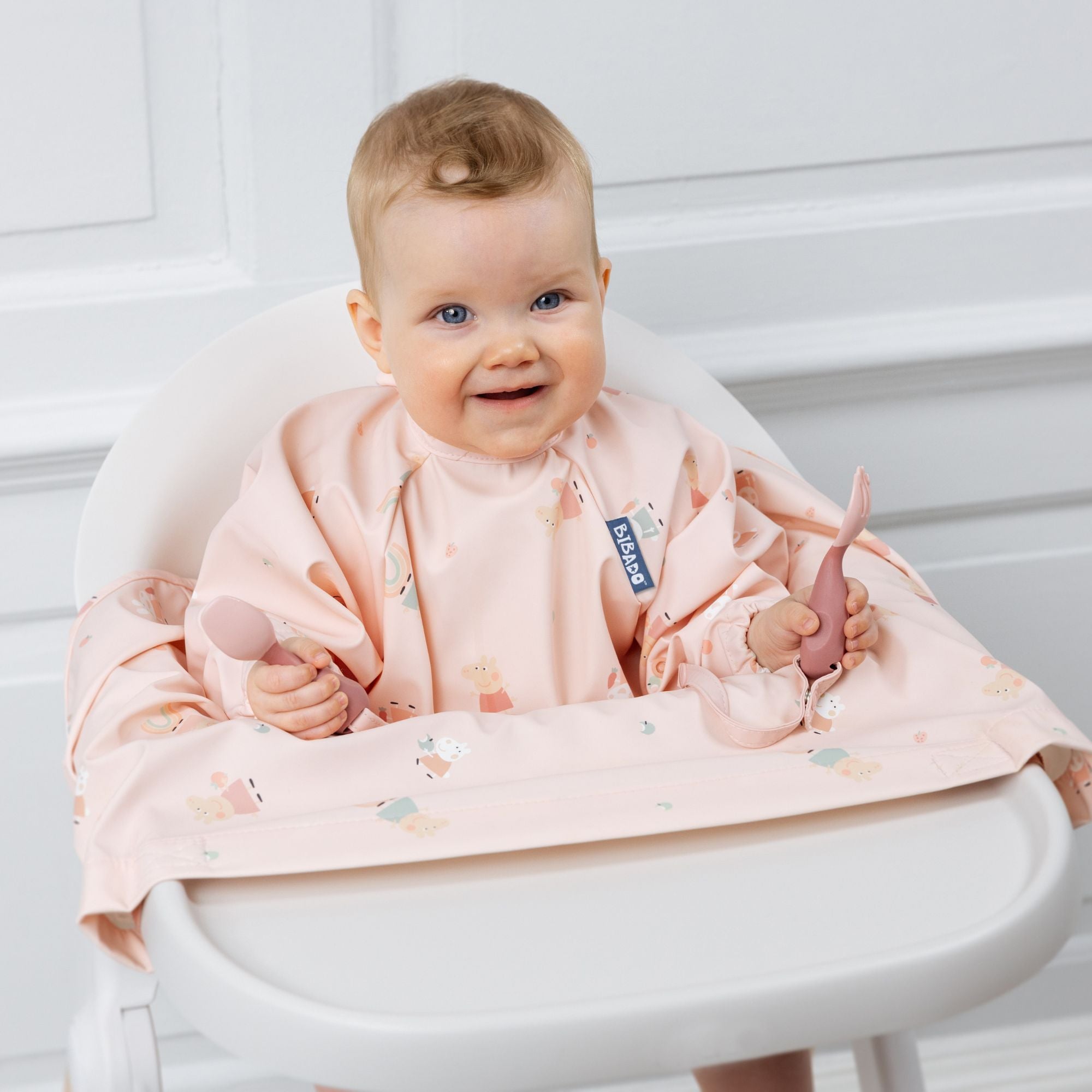 BiBaDo Stain & Water Proof Long Sleeve Coverall Shirt Weaning Bib Peppa Pig Print - Pink - For Infants - BIB504R