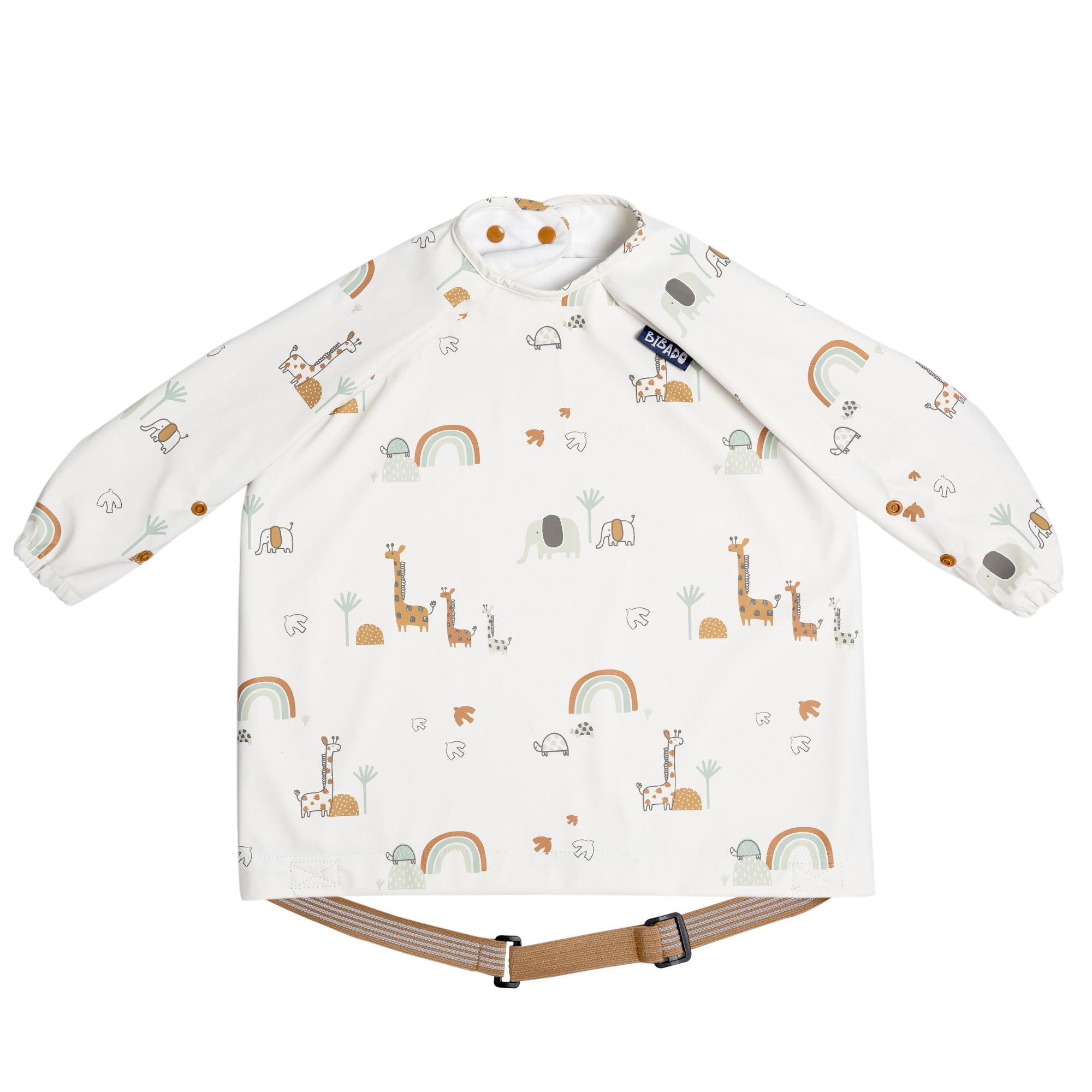 BiBaDo Stain & Water Proof Long Sleeve Coverall Shirt Weaning Bib Serengeti Spaghetti Print - White - For Infants - BIB500R
