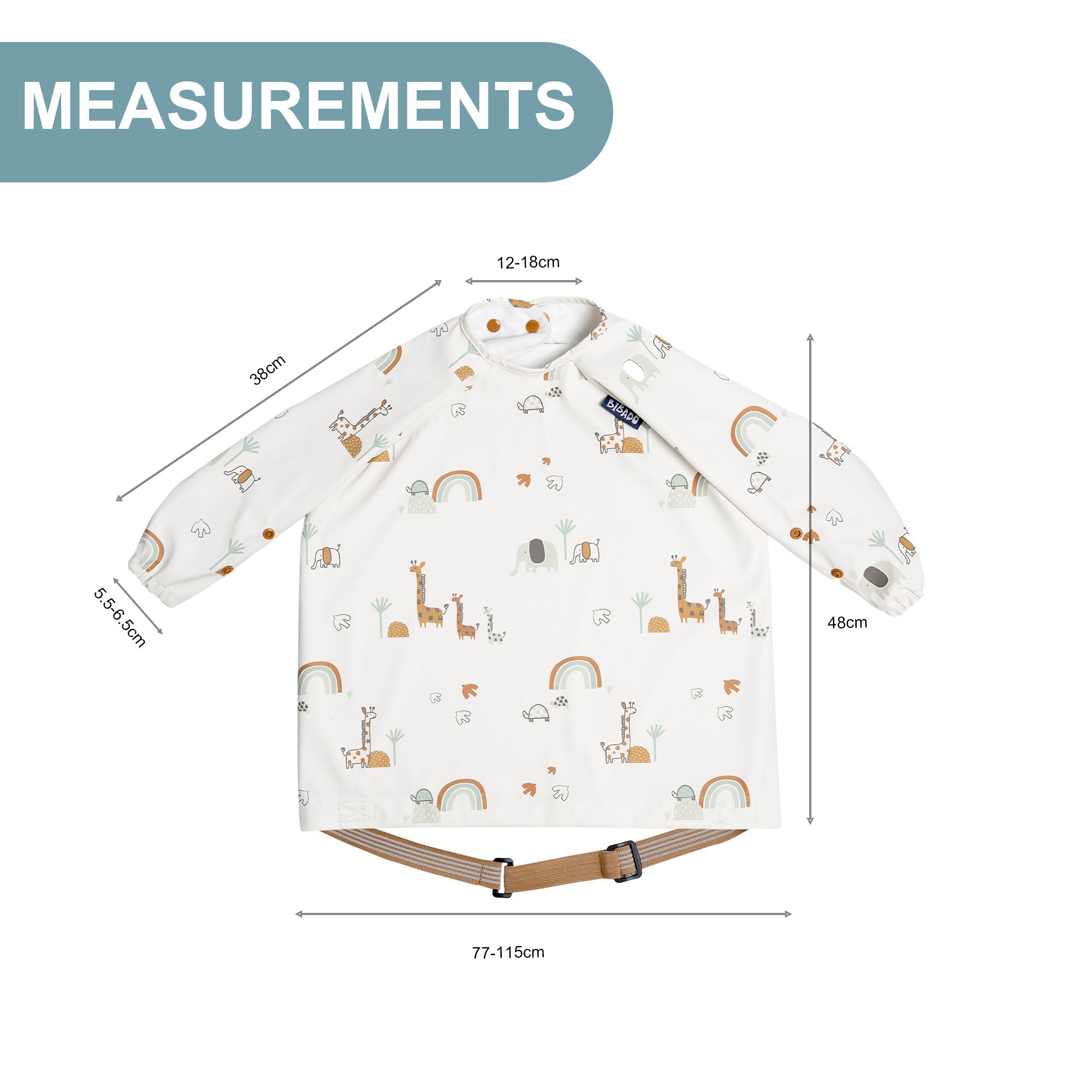 BiBaDo Stain & Water Proof Long Sleeve Coverall Shirt Weaning Bib Serengeti Spaghetti Print - White - For Infants - BIB500R