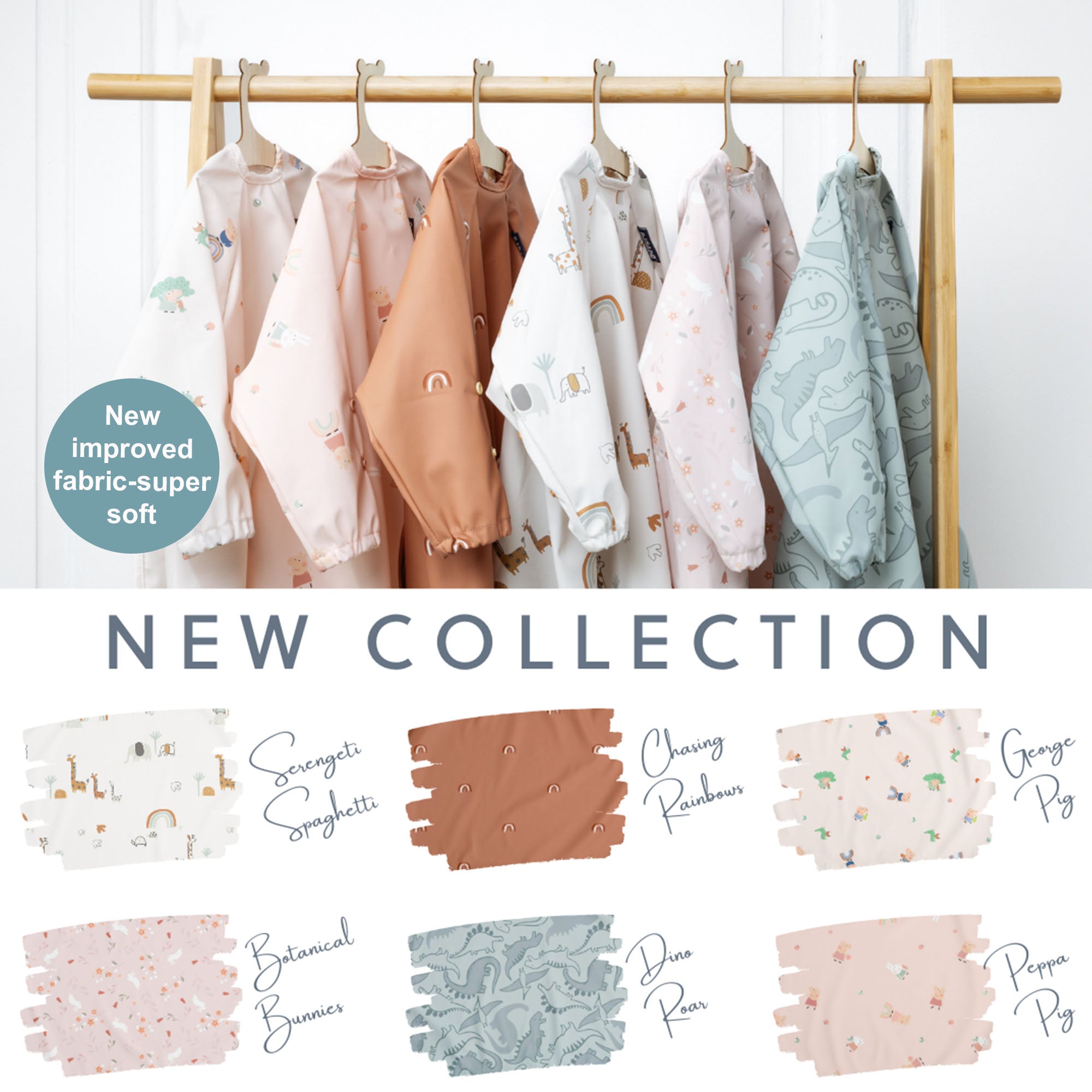 BiBaDo Stain & Water Proof Long Sleeve Coverall Shirt Weaning Bib Serengeti Spaghetti Print - White - For Infants - BIB500R