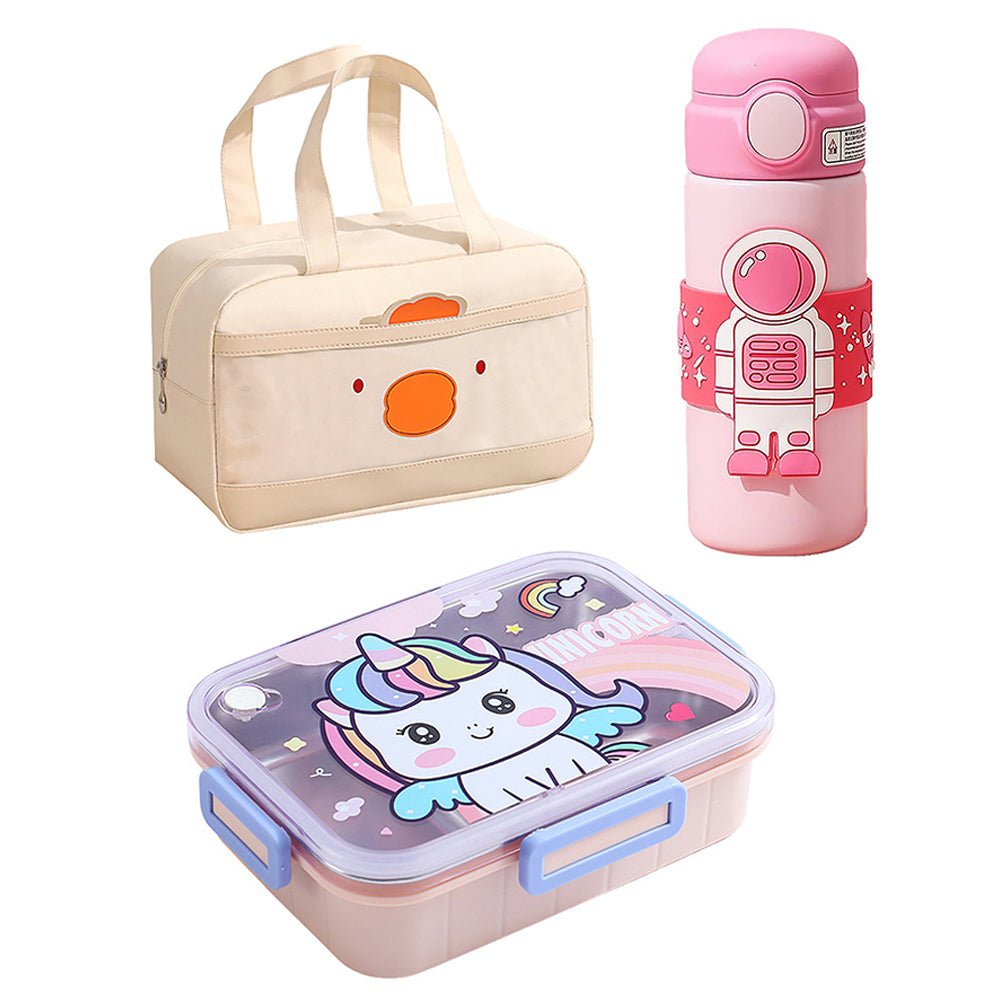 Big Dino/Uni Astro Lunch Box Insulated Lunch Bag Combo Set for Kids - LSB-LBUNI-LBCRM-WBOrastrnt-BIG