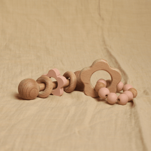 Birch & Bug Flower Teether & Rattle Combo - Wooden Toy