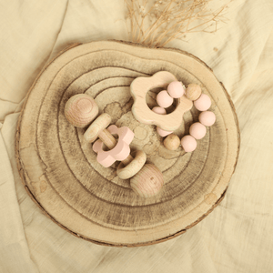 Birch & Bug Flower Teether & Rattle Combo - Wooden Toy