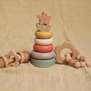 Birch & Bug Flower Teether & Rattle Combo - Wooden Toy
