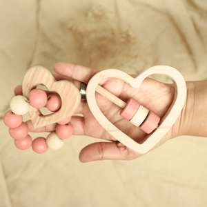 Birch & Bug Heart Teether & Rattle Combo - Wooden Toy