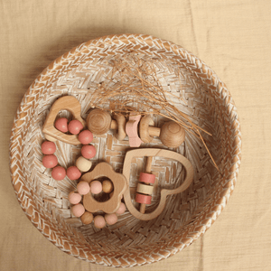 Birch & Bug Heart Teether with Beads - Wooden Toy