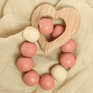 Birch & Bug Heart Teether with Beads - Wooden Toy