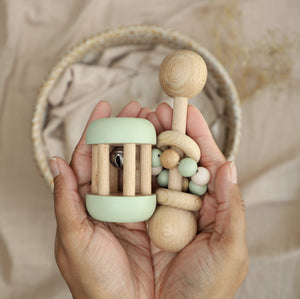 Birch & Bug Lullaby Set Sage - Baby Rattle Toy | The Mom Store - Wooden Toys