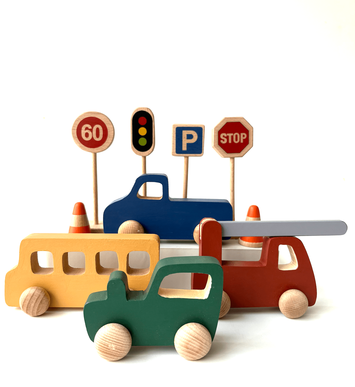 Birch & Bug Mini City Wooden Playset - Wooden Vehicles