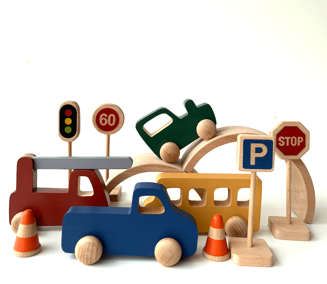 Birch & Bug Mini City Wooden Playset - Wooden Vehicles