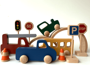 Birch & Bug Mini City Wooden Playset - Wooden Vehicles