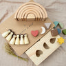 Birch & Bug Montessori Starter Gift Box – Wooden Puzzle Box | Rainbow Stacker | Birch Folk Peg Dolls - Gift Box