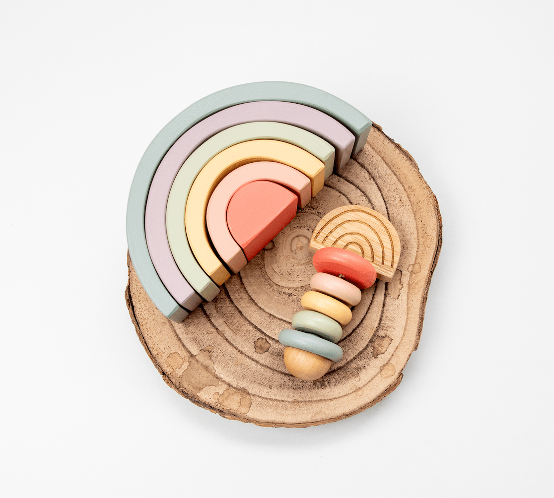 Birch & Bug Pastel Rainbow Teether and Rattle - Rattle