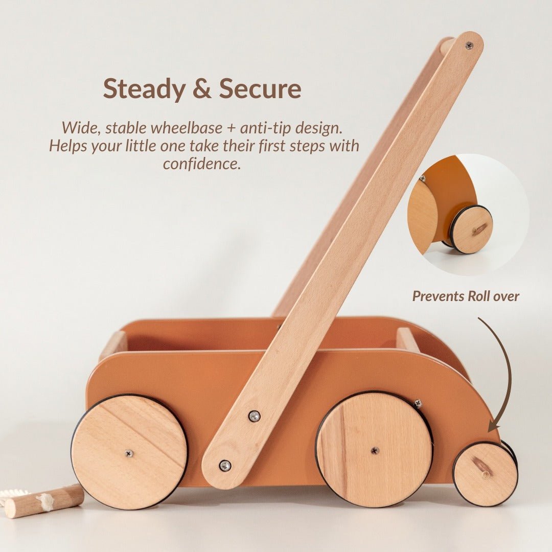 Birch & Bug SteadyStep Wooden Walker with Treasure Basket - Push & Pull Toys