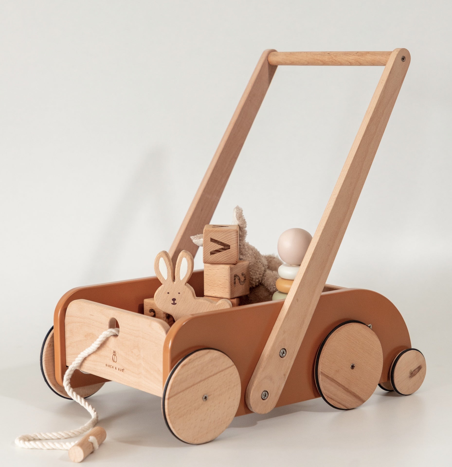 Birch & Bug SteadyStep Wooden Walker with Treasure Basket - Push & Pull Toys