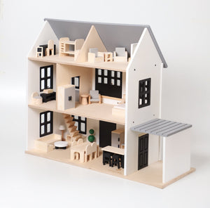Birch WonderHome with Balcony and garage - 40pcs of furniture included - Pretend Play