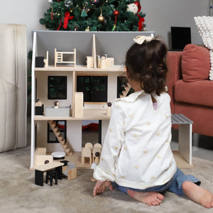Birch WonderHome with Balcony and garage - 40pcs of furniture included - Pretend Play