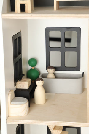 Birch WonderHome with Balcony and garage - 40pcs of furniture included - Pretend Play