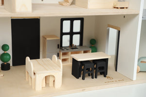 Birch WonderHome with Balcony and garage - 40pcs of furniture included - Pretend Play