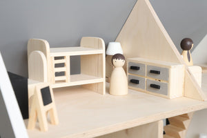 Birch WonderHome with Balcony and garage - 40pcs of furniture included - Pretend Play