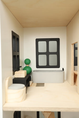 Birch WonderHome with Balcony and garage - 40pcs of furniture included - Pretend Play