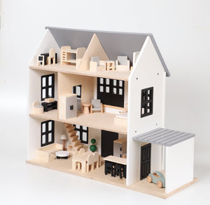Birch WonderHome with Balcony and garage - 40pcs of furniture included - Pretend Play