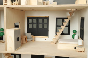 Birch WonderHome with Balcony and garage - 40pcs of furniture included - Pretend Play