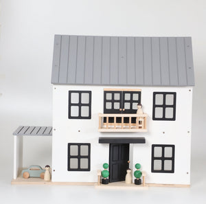 Birch WonderHome with Balcony and garage - 40pcs of furniture included - Pretend Play