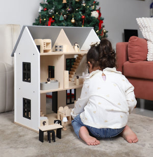 Birch WonderHome with Balcony and garage - 40pcs of furniture included - Pretend Play
