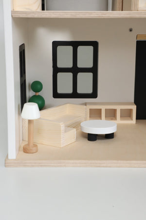 Birch WonderHome with Balcony and garage - 40pcs of furniture included - Pretend Play