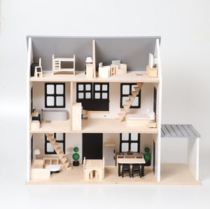 Birch WonderHome with Balcony and garage - 40pcs of furniture included - Pretend Play