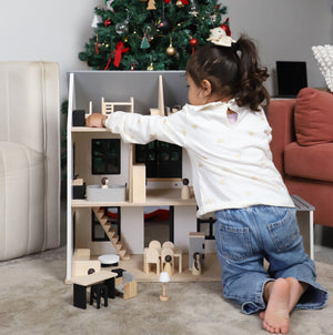 Birch WonderHome with Balcony and garage - 40pcs of furniture included - Pretend Play