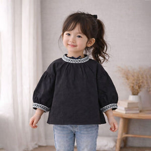 Blace Emroidered Neck Party Top for Girls - 3 - 4 Years Kids Clothing