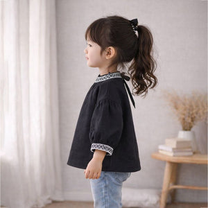 Blace Emroidered Neck Party Top for Girls - 3 - 4 Years Kids Clothing