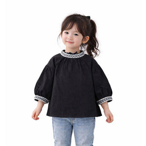 Blace Emroidered Neck Party Top for Girls - 3 - 4 Years Kids Clothing