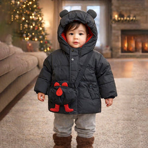 Black 3D Ears Teddy Themed Quilted Hooded Winter Jacket for Kids - 4 - 5 Years Winter Wear