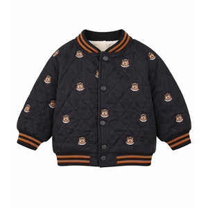 Black Brown Tiny Bear Quilted Sherpa Winter Jacket for Kids - 2 - 3 Years Winter Wear