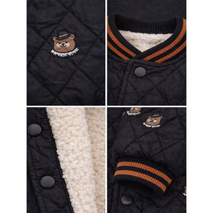 Black Brown Tiny Bear Quilted Sherpa Winter Jacket for Kids - 2 - 3 Years Winter Wear