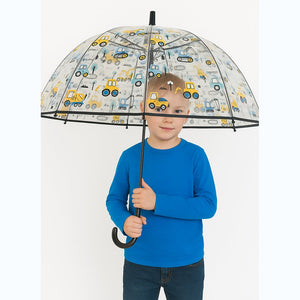 Black Dome style construction theme Transparent Umbrella for Kids, 1 - 5years - Monsoon Wear