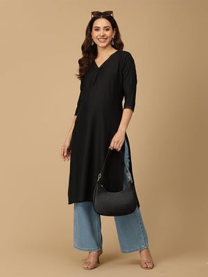 Black Embroidered Maternity and Nursing Silk Kurta - S Maternity Ethnic Wear