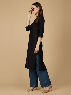 Black Embroidered Maternity and Nursing Silk Kurta - S Maternity Ethnic Wear