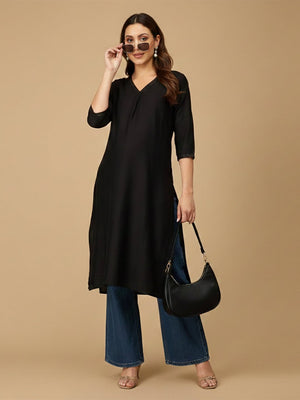 Black Embroidered Maternity and Nursing Silk Kurta - S Maternity Ethnic Wear