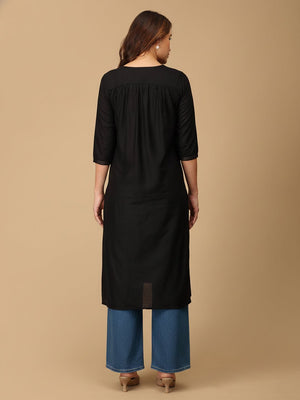 Black Embroidered Maternity and Nursing Silk Kurta - S Maternity Ethnic Wear