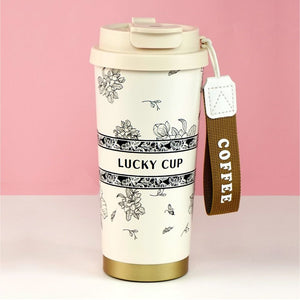 Black Floral Stainless Steel premium Insulated Detox Infuser Bottle with Tea and Fruit Infuser attachment, 520ml - Back To School